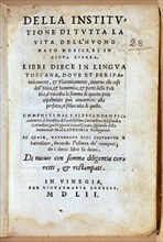 Cover of the work 'De La institutione di tutta la vitta Dell'huomo nato nobile et in citta Libera',  Creator: Piccolomini, Alessandro (1508-1578).