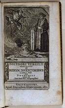 Illustrated cover of 'De rerum inventoribus libri VIII et de prodigiis', by Virgilio Polidoro, 1671. Creator: Polidoro, Virgilio (1470-1555).