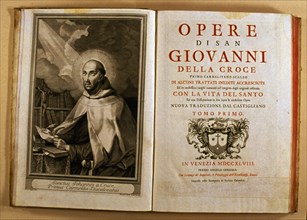 Cover and page with image of the author of the work 'Opere di San Giovanni della Croce', 1748. Creator: Unknown.