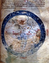 World map, miniature of 'Llibre Vermell de Montserrat', 14th century. Creator: Unknown.