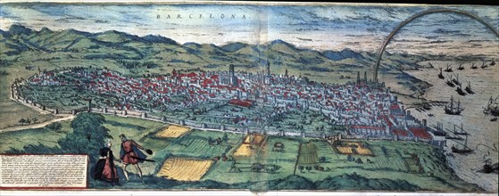 Plan of Barcino (Barcelona) in the work 'Civitates Orbis Terrarum', 1576. Creator: Braun George - Frans Hogenberg.