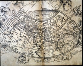 Mapa Mundi. In'Geographiae Universae', 1596. Creator: Ptolomeo, Claudio. (90-168).