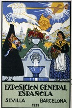 Poster of the General Spanish Exhibition, held in Seville and Barcelona between 1928 - 1929. Creator: Vila Pujo, D'Ivori, Joan (1890-1947).