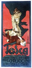 Poster for the Opera Tosca by Giacomo Puccini, 1900. Creator: Hohenstein, Adolpho (1854-1928).