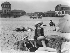 Two unidentified women at Long Beach, New York, between 1911 and 1942. Creator: Arnold Genthe.