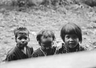 Three Ainu children, 1908. Creator: Arnold Genthe.
