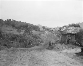 View of Ainu village, 1908. Creator: Arnold Genthe.