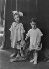 Bates, Blanche, Miss (Mrs. George Creel), children of, with dog, portrait photograph, 1918 June 15. Creator: Arnold Genthe.