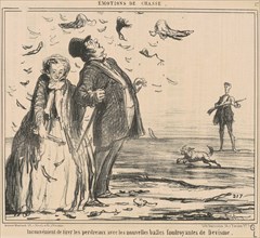 Inconvénient de tirer les perdreaux ..., 19th century. Creator: Honore Daumier.