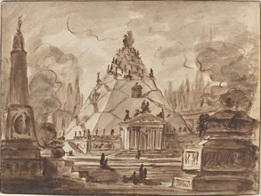Architectural Fantasy with a Pyramidal Mausoleum, c. 1747. Creator: Charles Michel-Ange Challe.