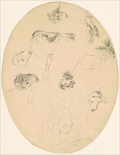 Studies of Dogs and a Seated Boy [recto], c. 1840-1850. Creator: James Goodwyn Clonney.