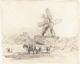 A Cart with Two Horses near a Windmill. Creator: David Cox the elder.