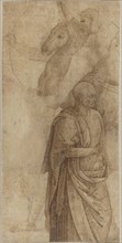 Rider and Standing Draped Man, after the Antique [verso], c. 1500. Creator: Perugino.