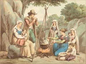 A Peasant Family Cooking over a Campfire. Creator: Bartolomeo Pinelli.