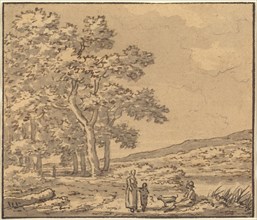 A Landscape with Three Figures and a Dog. Creator: Theodore Rousseau.