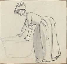 Girl with a Bonnet at Work [recto]. Creator: Paul Sandby.