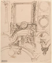 Architectural Details for a Wall Decoration with Empress Maria Theresia Embracing..., c. 1864. Creator: Moritz von Schwind.