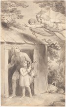 Peter and His Children Visited by Three Flying Figures, c. 1783. Creator: Thomas Stothard.