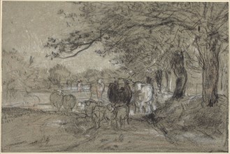 Cows and Sheep under Trees, c. 1850. Creator: Constant Troyon.