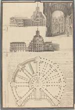 Plan and Three Views of a Circular Church, c. 1750. Creator: Pierre Varin.