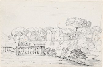 Terrace by a River with a Villa and Trees Beyond, 1744/1750. Creator: Joseph-Marie Vien the Elder.