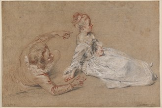 A Man Reclining and a Woman Seated on the Ground, c. 1716. Creator: Jean-Antoine Watteau.