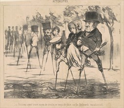 Les Parisiens ayant trouvé le moyen de circuler ..., 19th century. Creator: Honore Daumier.