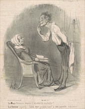 Le mari. Bobonne veux-tu l'étrenne de ma barbe?, 19th century. Creator: Honore Daumier.