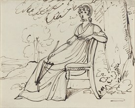 A Lady Seated with a Parasol, on or after 1794. Creator: Samuel Woodforde.