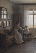Interior with the Artist's Wife and Child, 1892. Creator: Georg Nicolai Achen.