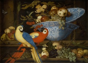 Fruit Still Life with Two Parrots, 1623. Creator: Balthasar van der Ast.