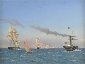 Christian VIII Aboard his Steamship "Ægir" Watching the Manoeuvres of a Squadron near Copen...1844. Creator: CW Eckersberg.