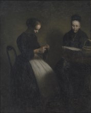 Evening in the Drawing Room. The Artist's Mother and Wife, 1891. Creator: Vilhelm Hammershøi.