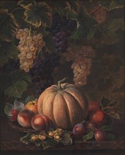 Various Fruits, including Melon and Grapes, 1852. Creator: Johan Laurentz Jensen.