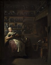 Kitchen Interior with a Girl Reading, 1764. Creator: Jens Juel.