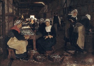 A Sardine Curing and Packing Establishment in Concarneau, 1879. Creator: Peder Severin Kroyer.