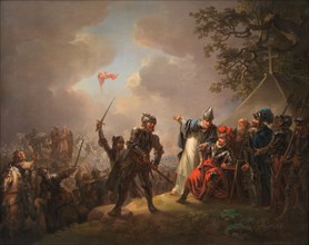 The Legend of the Danish Flag (the Dannebrog) Falling from the Heavens during the Battle..., 1809. Creator: Christian August Lorentzen.