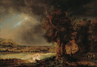 Landscape with the Good Samaritan, 1700-1799. Creator: School of Rembrandt van Rijn.