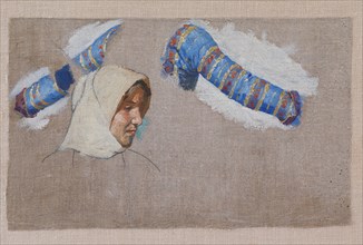 Costume studies and study of a female head, Megara, 1896. Creator: Niels Skovgaard.