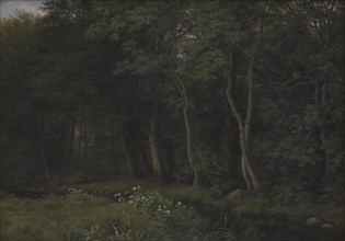 Twilight Setting in a Wood near Iselingen Manor, Zealand, 1860. Creator: Peter Christian Thamsen Skovgaard.