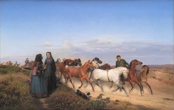 Jutlandic Peasants Bound for Home along with their Horses, 1870. Creator: Jorgen Sonne.
