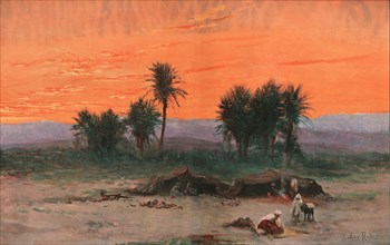 ''L'oasis de Biskra au soleil couchant; Afrique du nord', 1914. Creator: Max Raber.