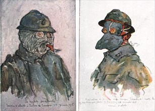 'Sur le front d'artois - Feuilles d'Album de Jean Lefort; Masques contre les gaz', 1915 (1916). Creator: Jean Lefort.