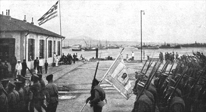 'Les allies a Salonique; L'arrivee des Russes: le drapeau d'un regiment', 1916. Creator: Unknown.