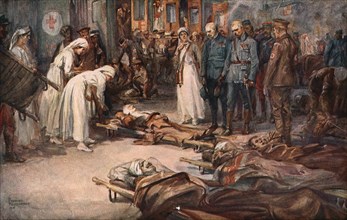 'La bataille de la Somme; derriere le front Franco-Britannique: le salut aux blesses allies', 1916. Creator: Charles Fouqueray.