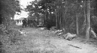 ''La Bataille de la Marne; Les chemins de la retraite ennemie semes d'equipements et de morts', 1914 Creator: Unknown.