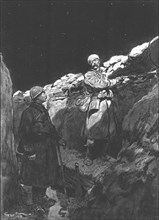 'Les blesse au Creneau; Le Colonel, "inspectant ses tranchees, une nuit d'alerte..., 1916. Creator: Georges Bertin Scott.