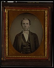 Unidentified man, half-length portrait, facing front, ca. 1855. Creator: Francis Grice.