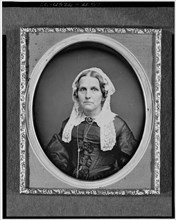 Mrs. Miller, head-and-shoulders portrait of a woman, facing front, between 1840 and 1860. Creator: Unknown.