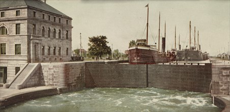 Leaving the Poe Lock, Sault Ste. Marie, Michigan, ca 1900. Creator: Unknown.